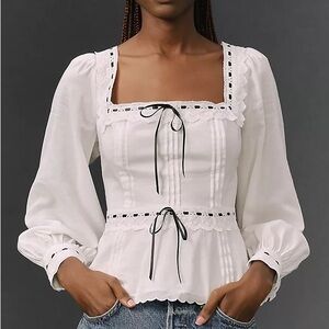 Reformation White Lace Trim Blouse